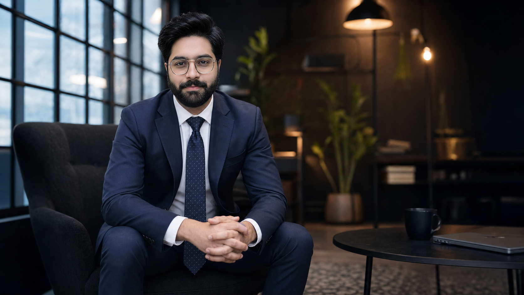 Danial Khan seated in his creative technology studio